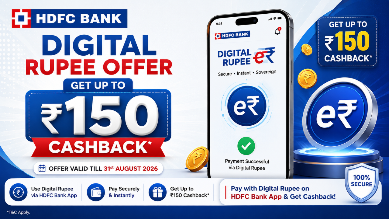 HDFC Bank Digital Rupee Offer: Get Up to ₹150 Cashback (August 2026)